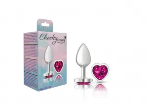 Cheeky Charms - Silver Metal Butt Plug - Heart - Bright Pink - Small