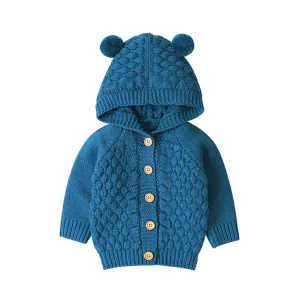 Children's Sweater Fur Ball Hooded Knitted Jacket - Blue