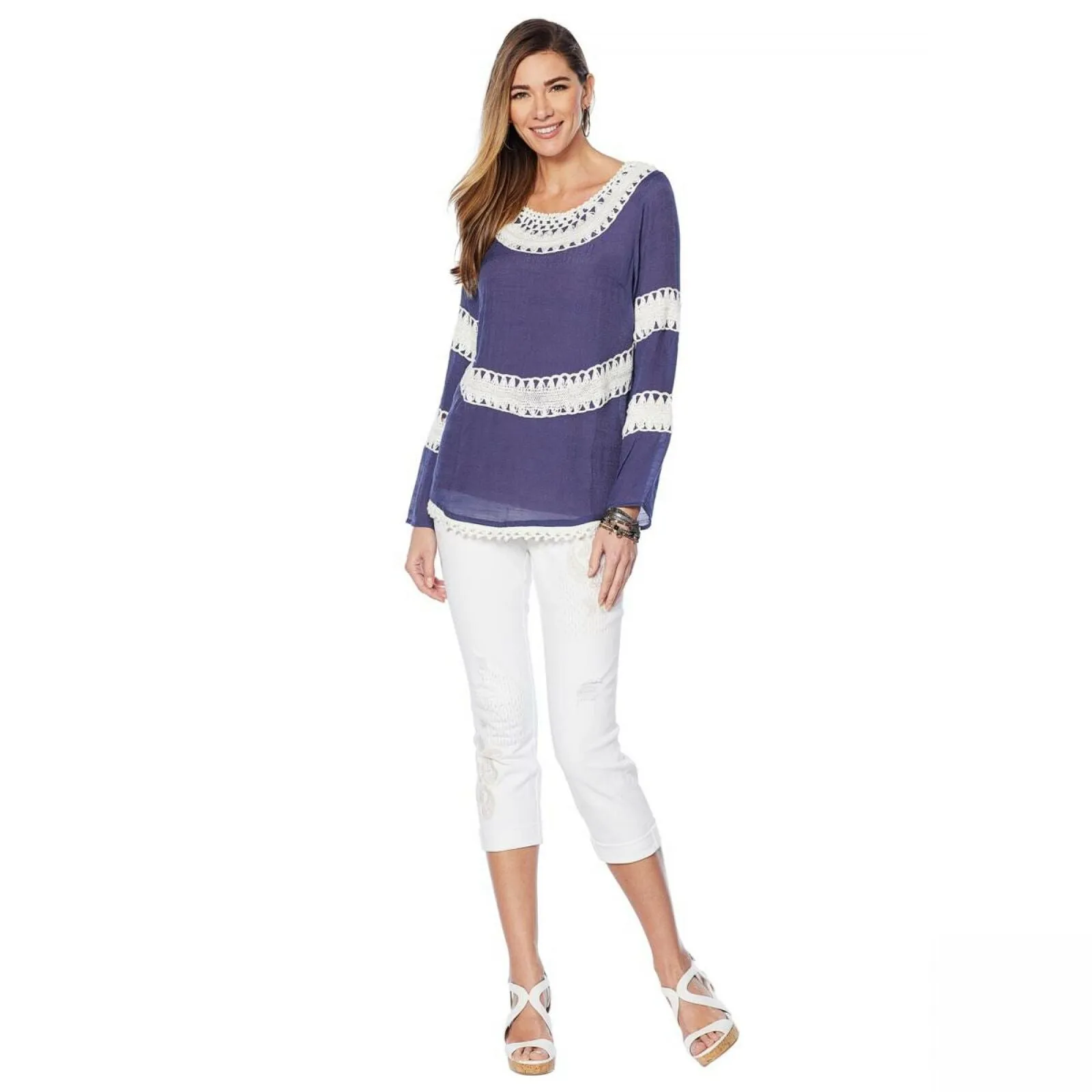 Curations Women's Crochet Trimmed Woven Top