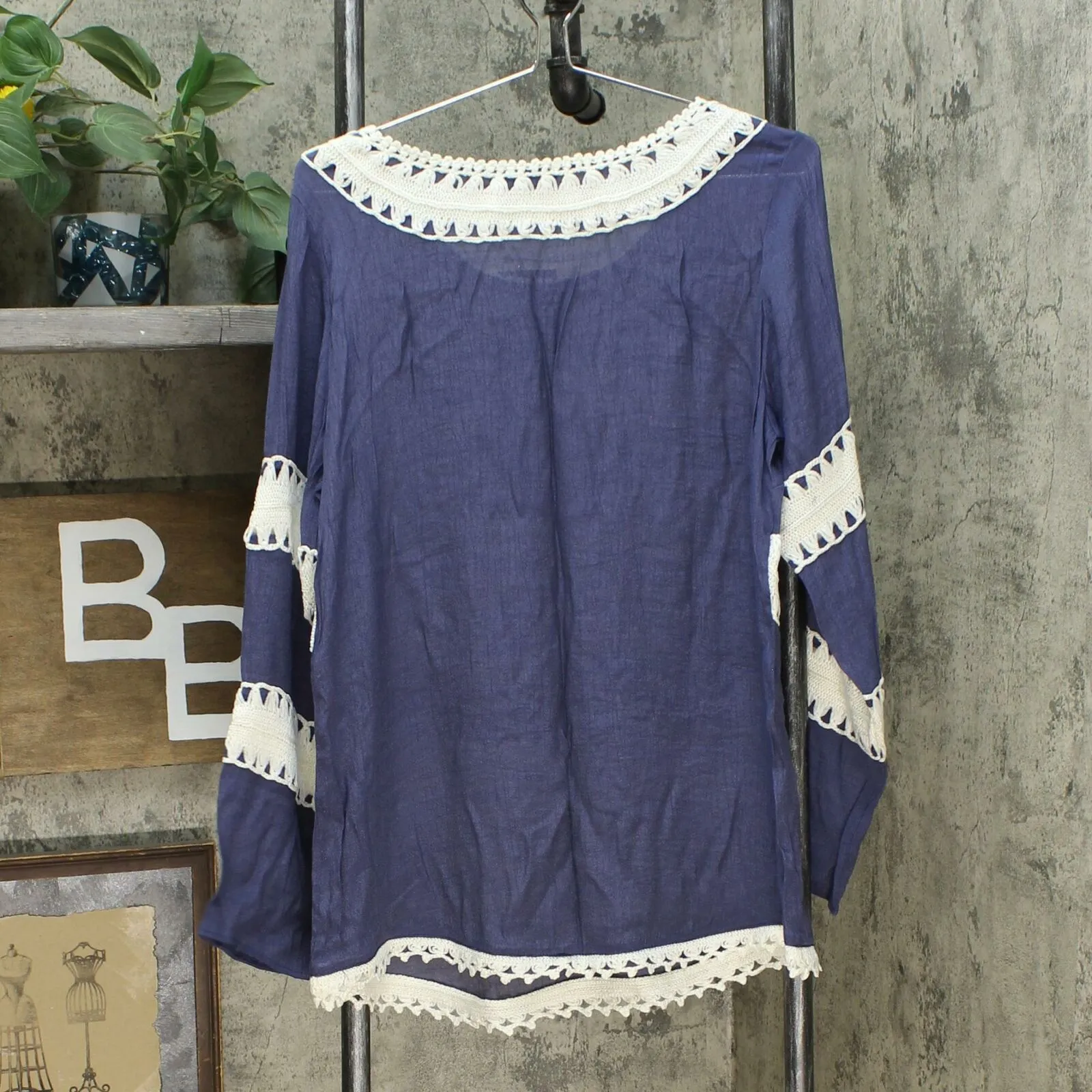 Curations Women's Crochet Trimmed Woven Top