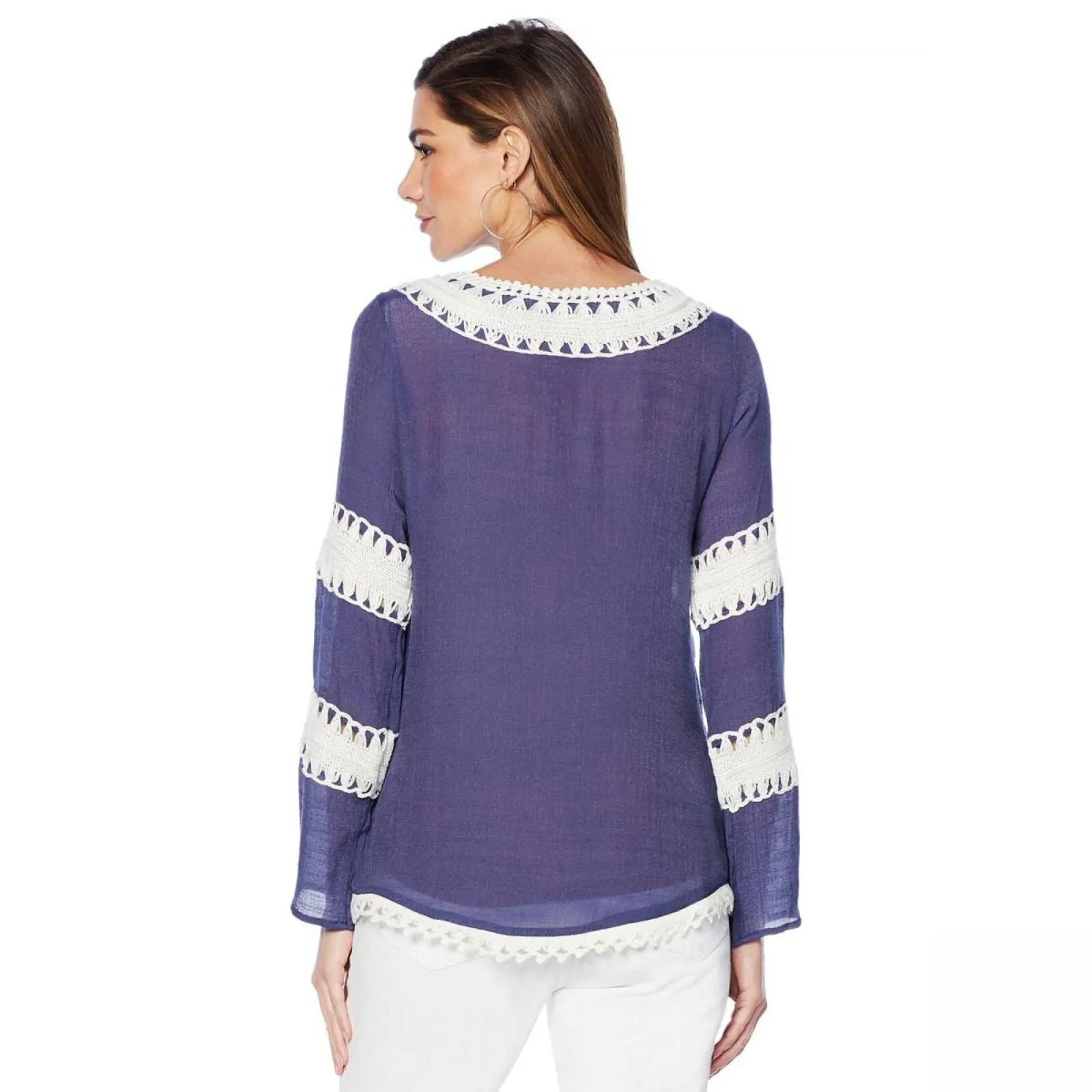 Curations Women's Crochet Trimmed Woven Top