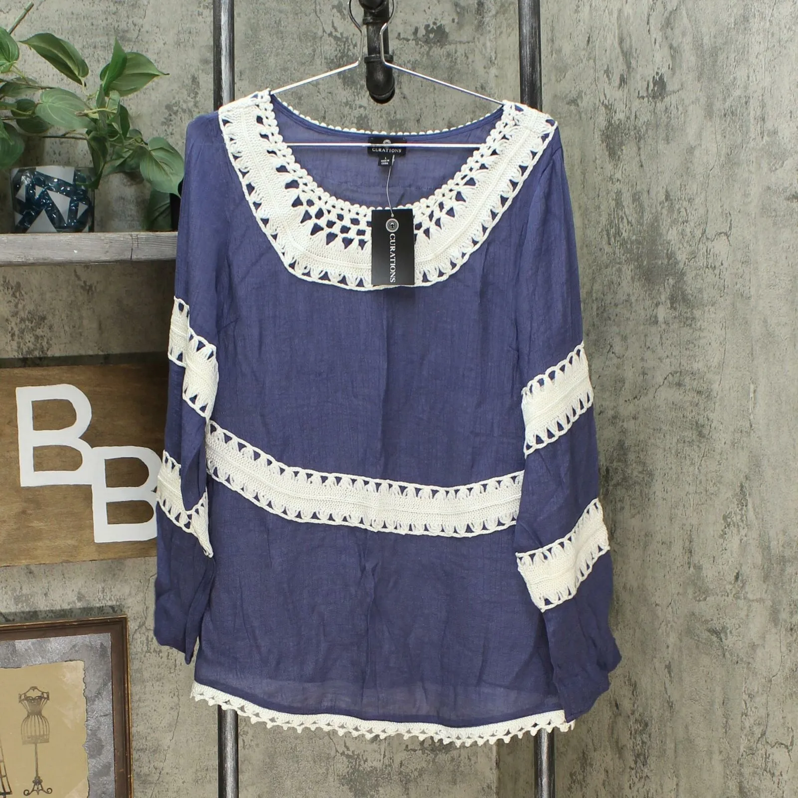 Curations Women's Crochet Trimmed Woven Top