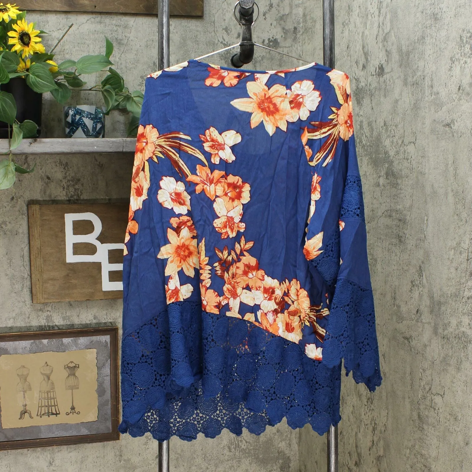 Curations Women's Plus Size Printed Gauze Lace Trimmed Blouse