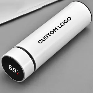 Custom Logo 17oz Insulated Water Bottle with LED Temperature Display, Coffee Tea Infuser Bottle Double Wall Vacuum Insulated Water Bottle for Hot or Cold Drink, Stainless Steel Sports Automotive Travel Mug