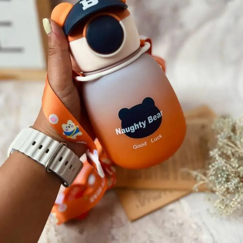 Cute Bear-Shaped Kids' Water Bottle with Straw and Strap - 750ml
