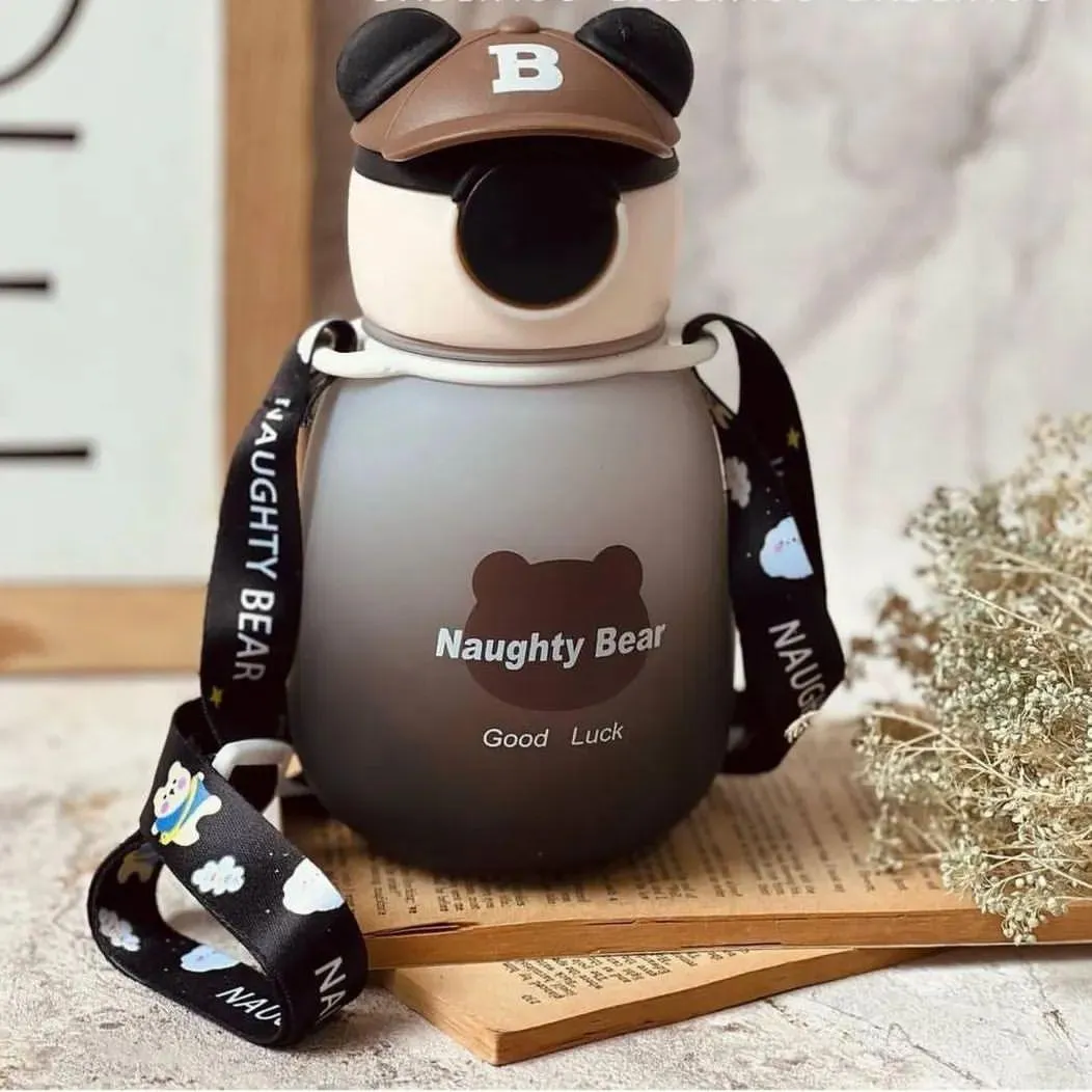 Cute Bear-Shaped Kids' Water Bottle with Straw and Strap - 750ml