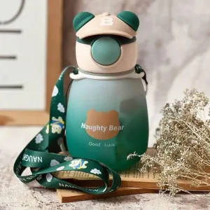 Cute Bear-Shaped Kids' Water Bottle with Straw and Strap - 750ml