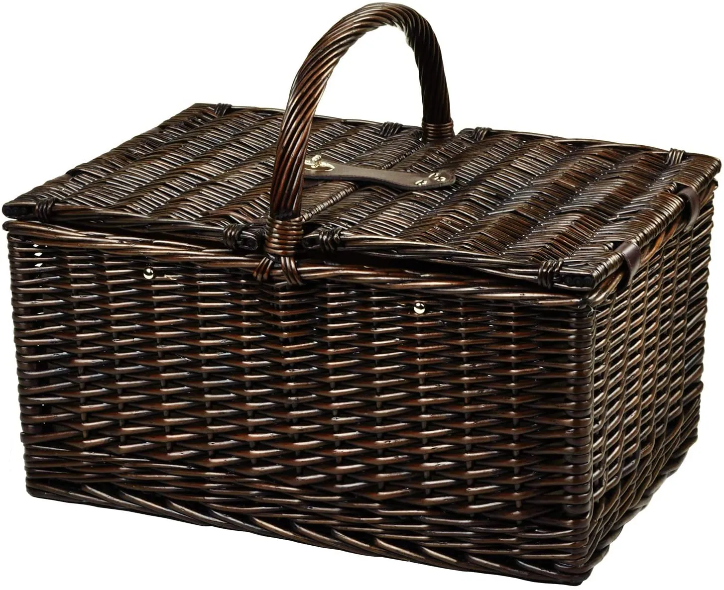 (D) Buckingham Basket for 4 with Blanket and Coffee Set for Outdoor (Brown)
