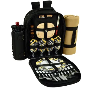 (D) Four Person Picnic Backpack Bag, Full Equipment Set with Blanket (Paris)