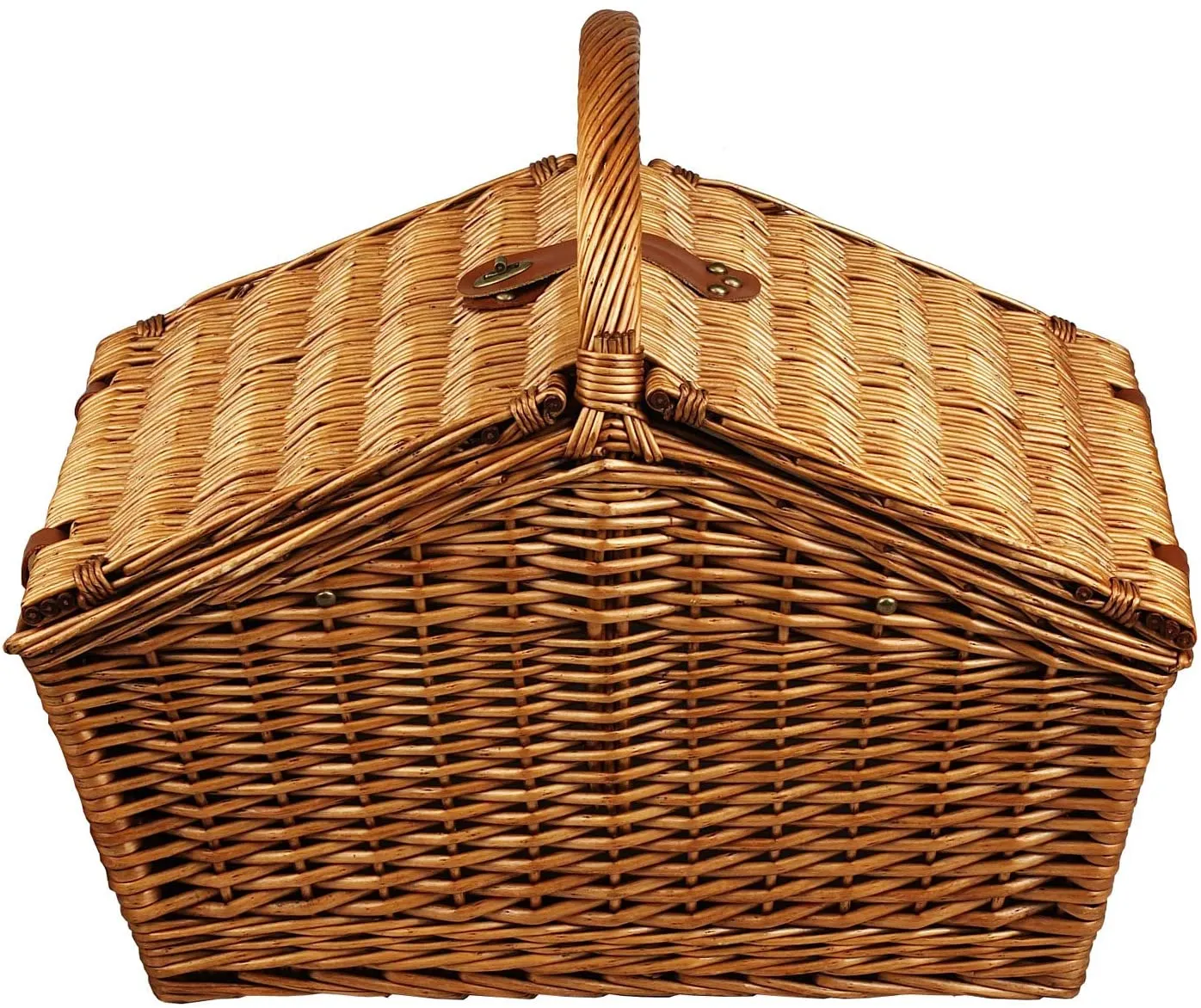 (D) Huntsman Picnic Basket for 4, Full Equipment Set for Outdoor (Green Stripes)