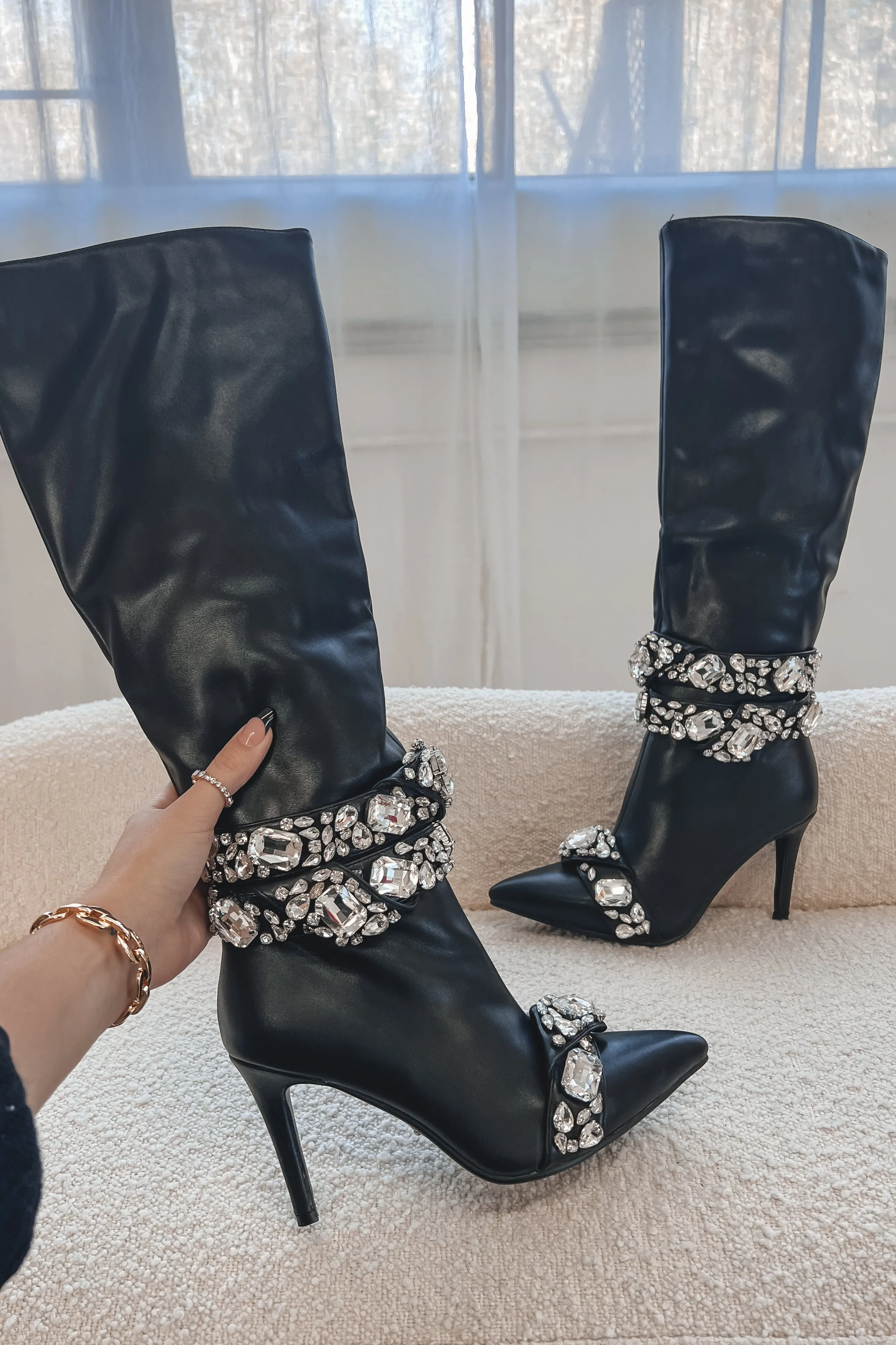 DEAL My Boots Slay Black Jeweled Stiletto Boots
