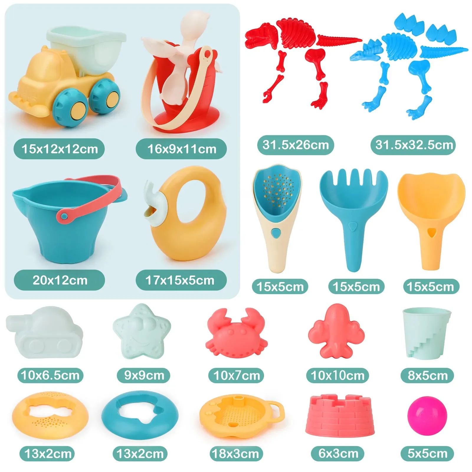 Deluxe Set Eco-Friendly 19pc Bucket & Spade Set | Waterwheel | Outdoor Kids Toys for Sand Pit | 3 years 