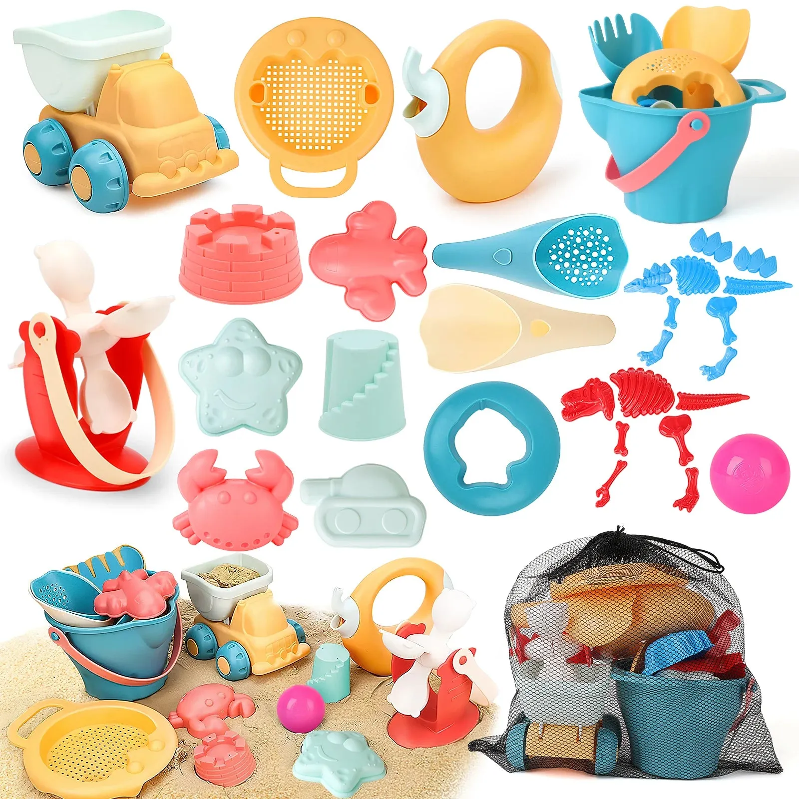Deluxe Set Eco-Friendly 19pc Bucket & Spade Set | Waterwheel | Outdoor Kids Toys for Sand Pit | 3 years 