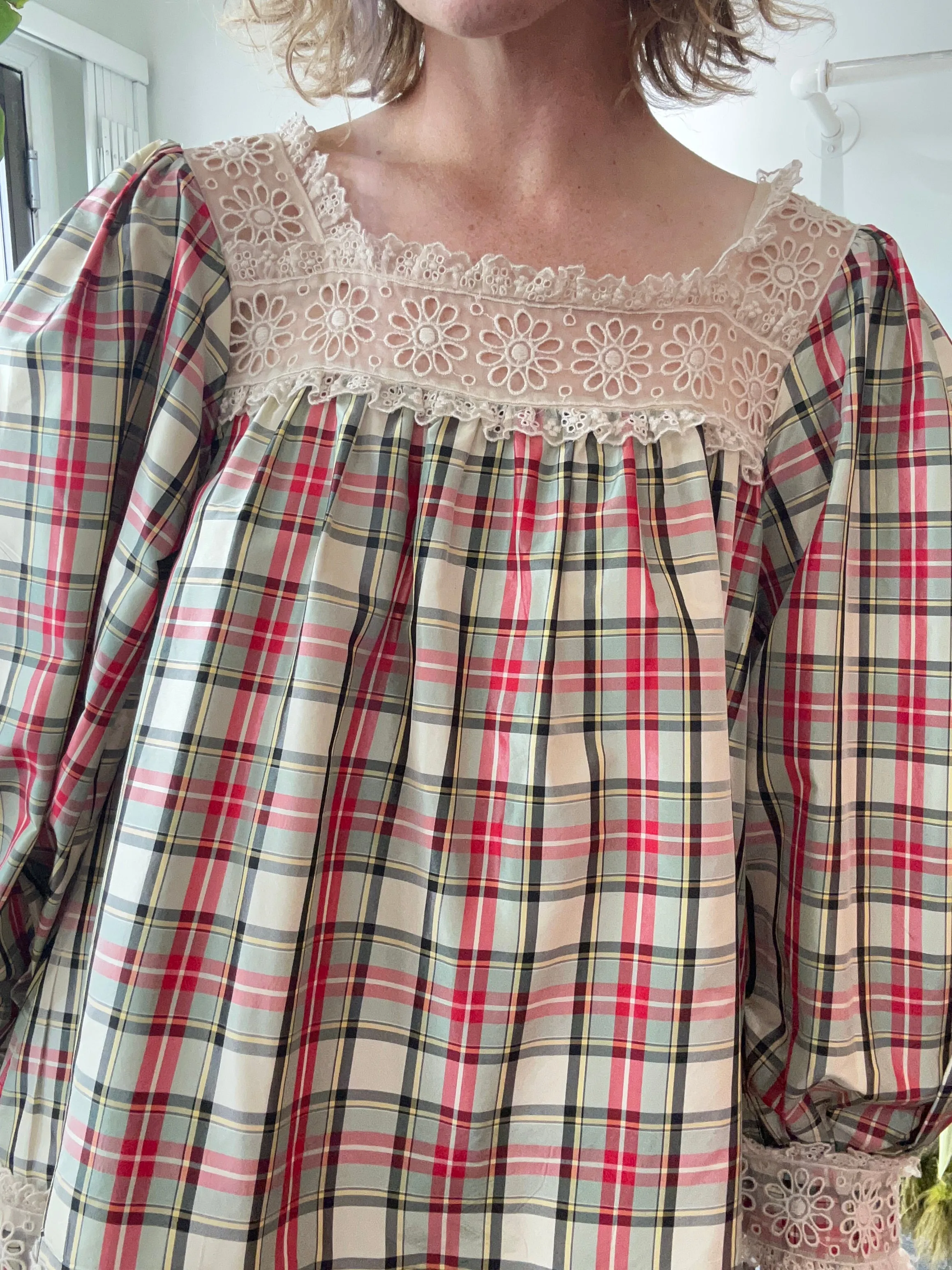 Doen Red & Green Plaid Taffeta Dress