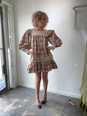 Doen Red & Green Plaid Taffeta Dress