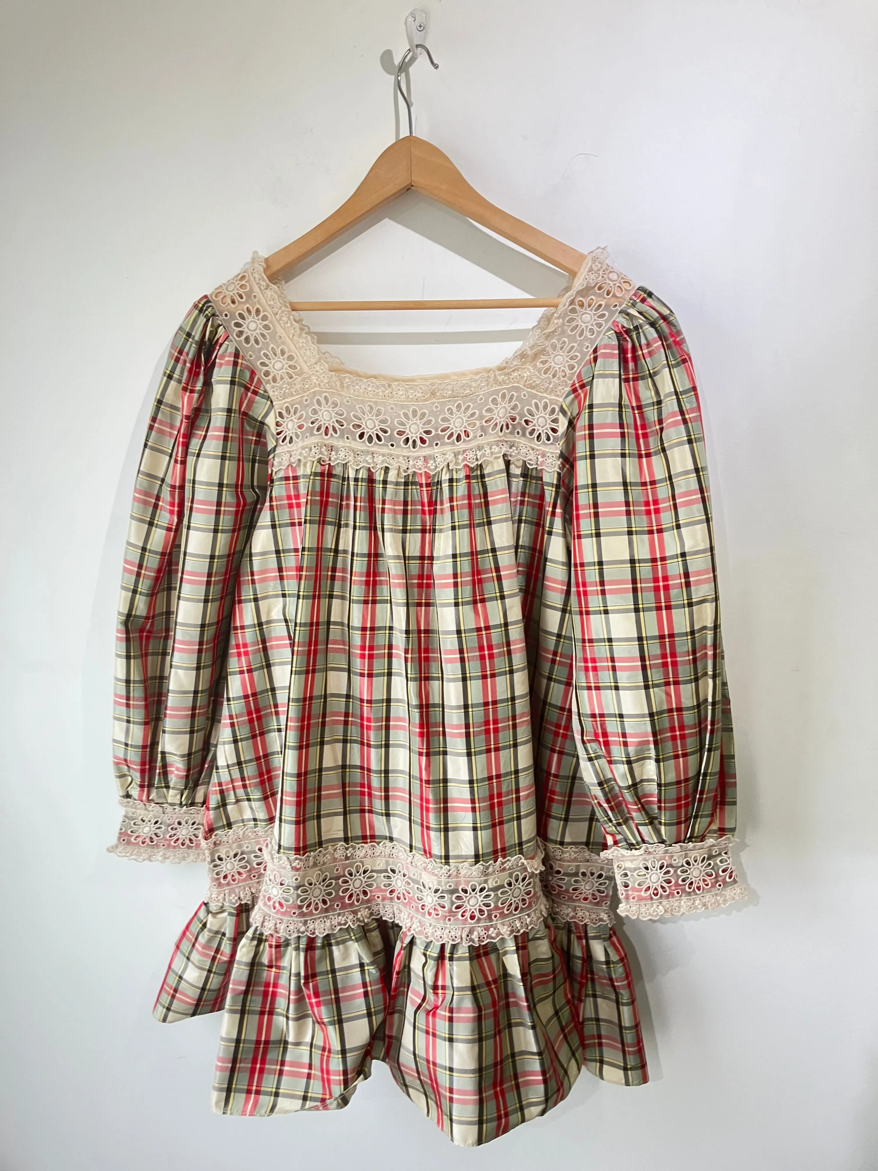 Doen Red & Green Plaid Taffeta Dress