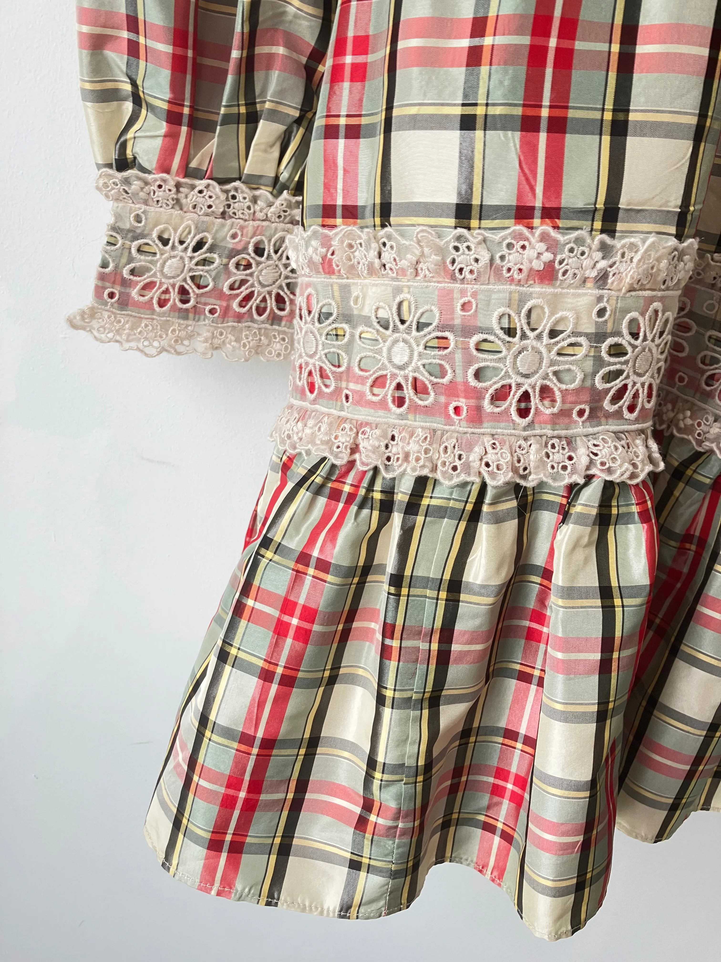 Doen Red & Green Plaid Taffeta Dress