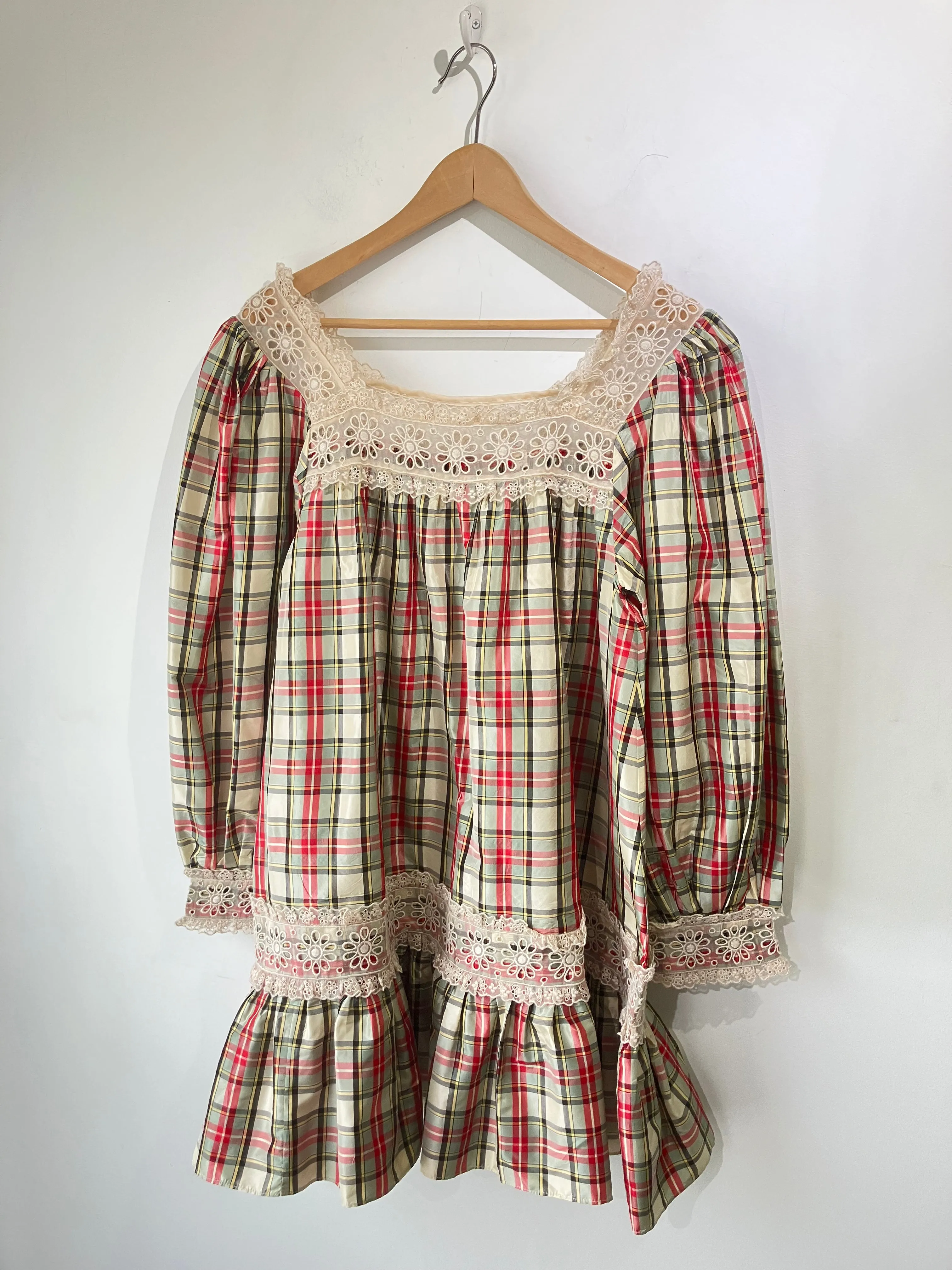 Doen Red & Green Plaid Taffeta Dress