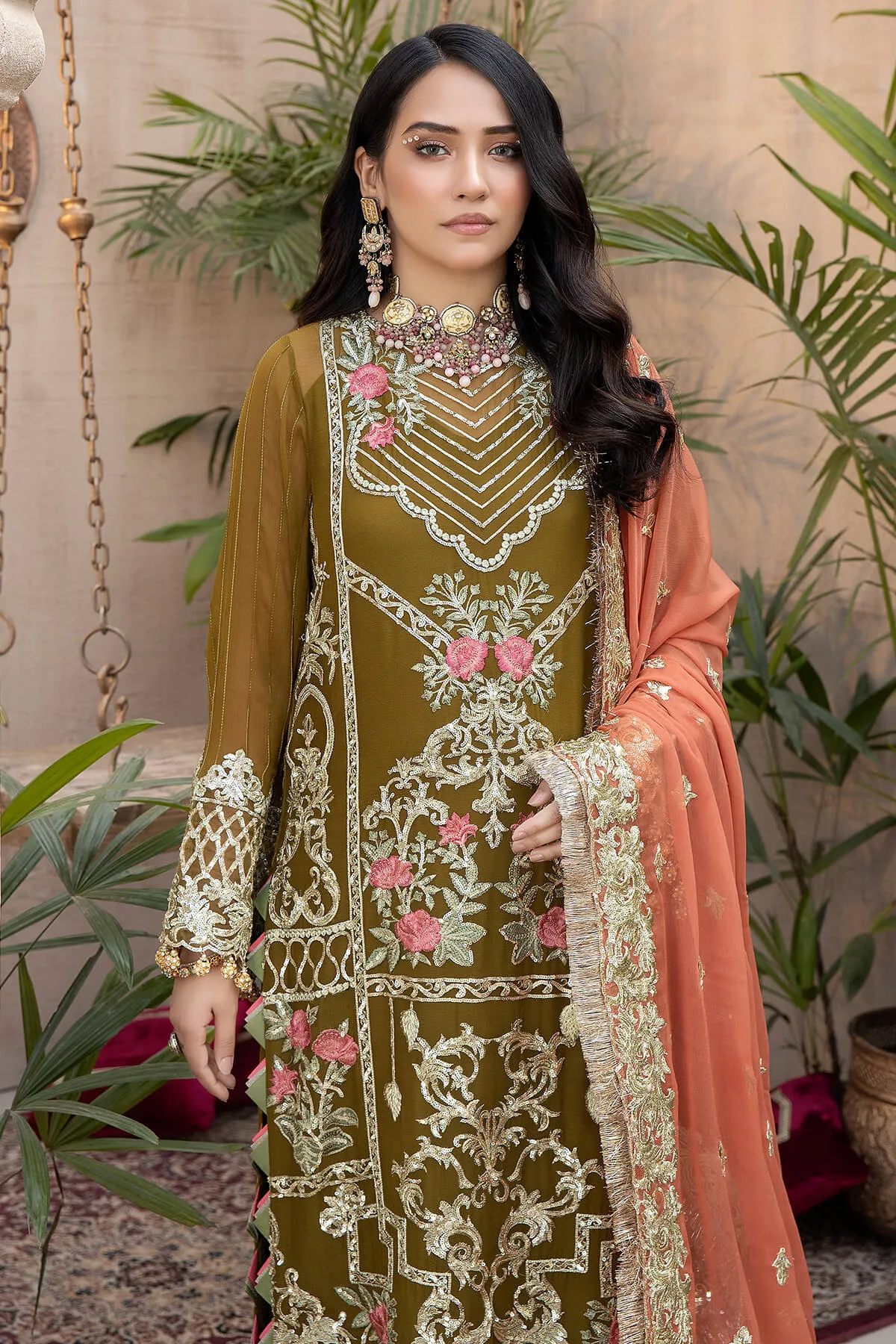 Elegant Embroidered Chiffon Dress Pakistani for Eid