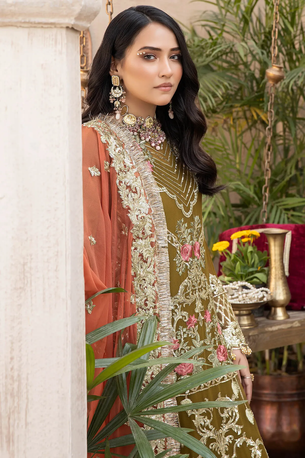 Elegant Embroidered Chiffon Dress Pakistani for Eid