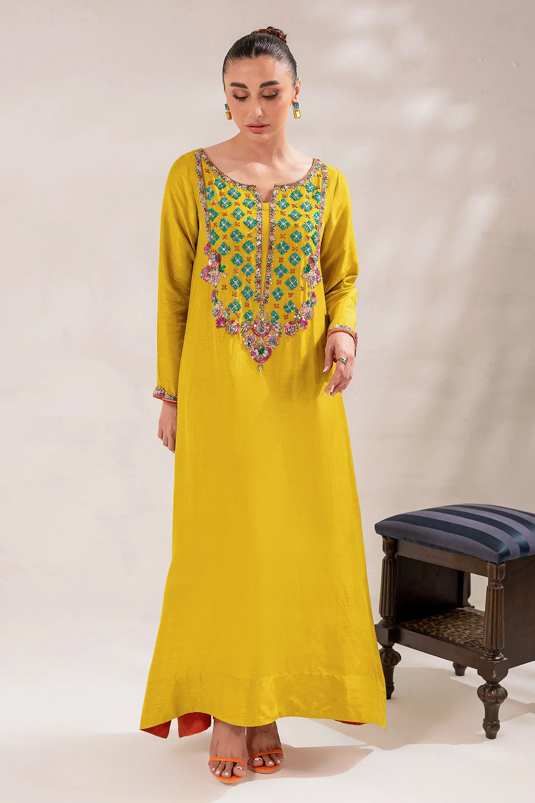 Embellished Kameez Trouser Raw Silk Pakistani Eid Dress