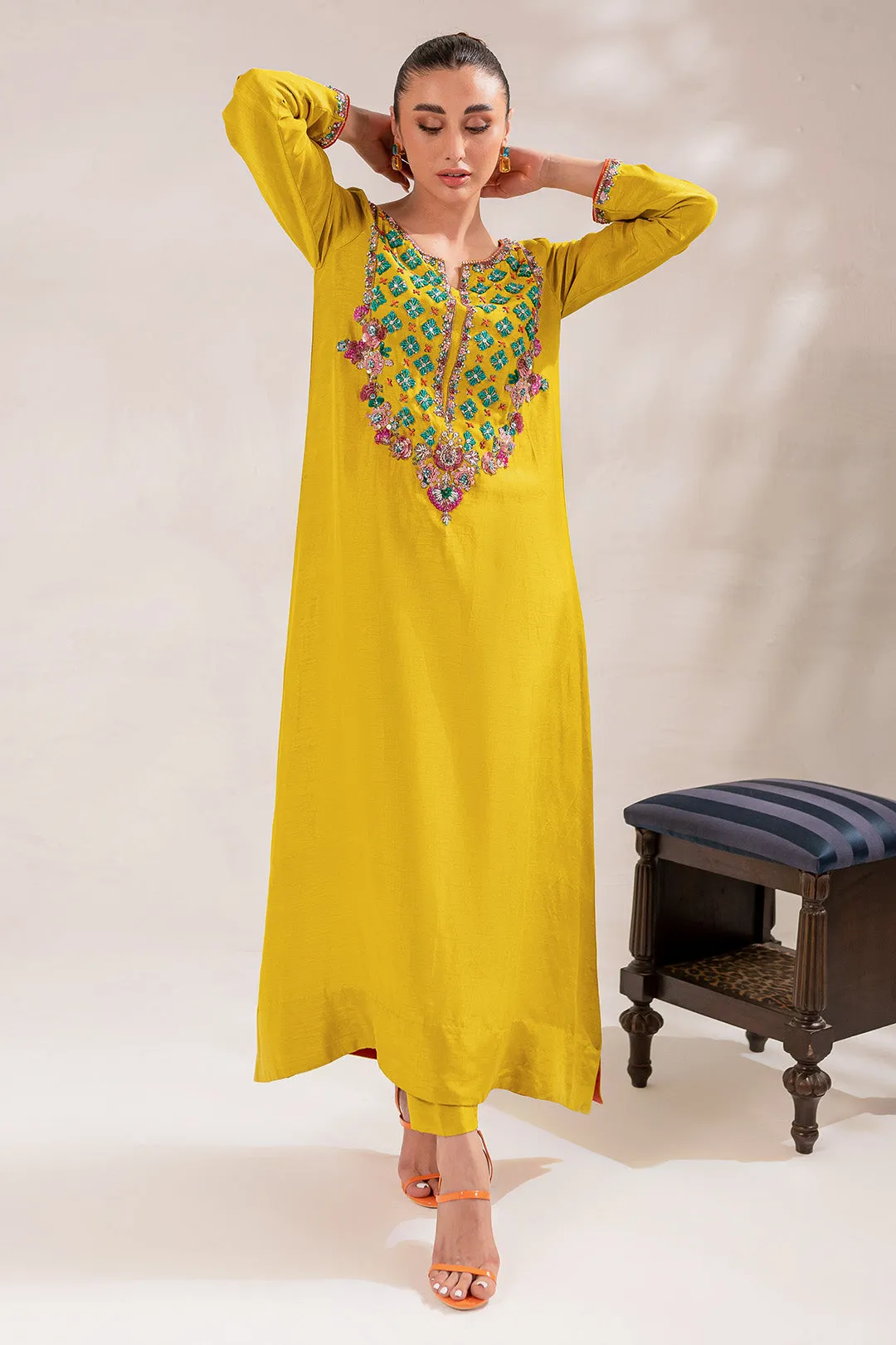 Embellished Kameez Trouser Raw Silk Pakistani Eid Dress