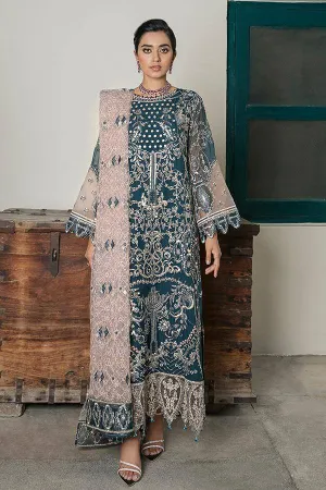Embroidered Chiffon Dress In Green Color Online #PF132