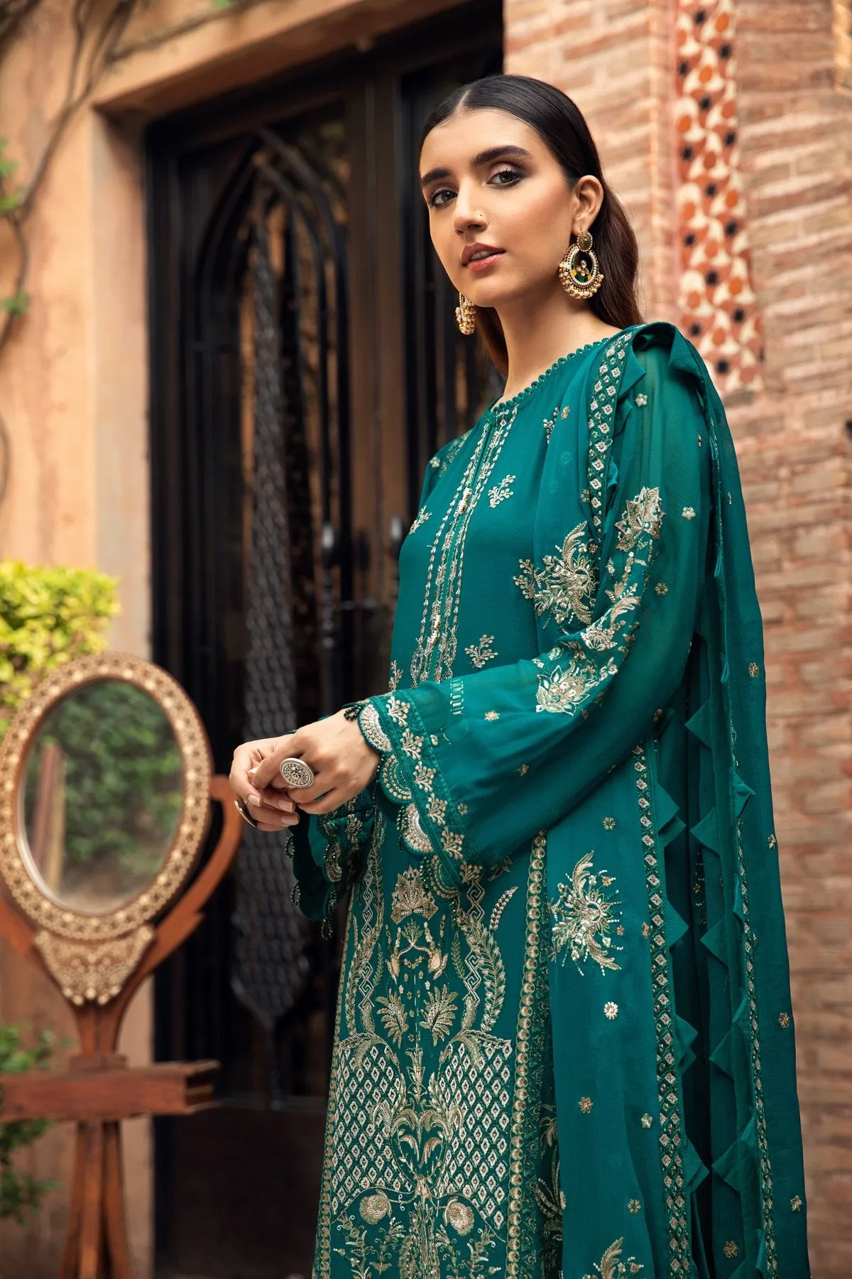 Embroidered Salwar Kameez in Teal Shade Latest #PF140