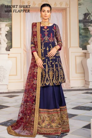 Embroidered Silk Party Outfit in Navy Blue Color #Y6096