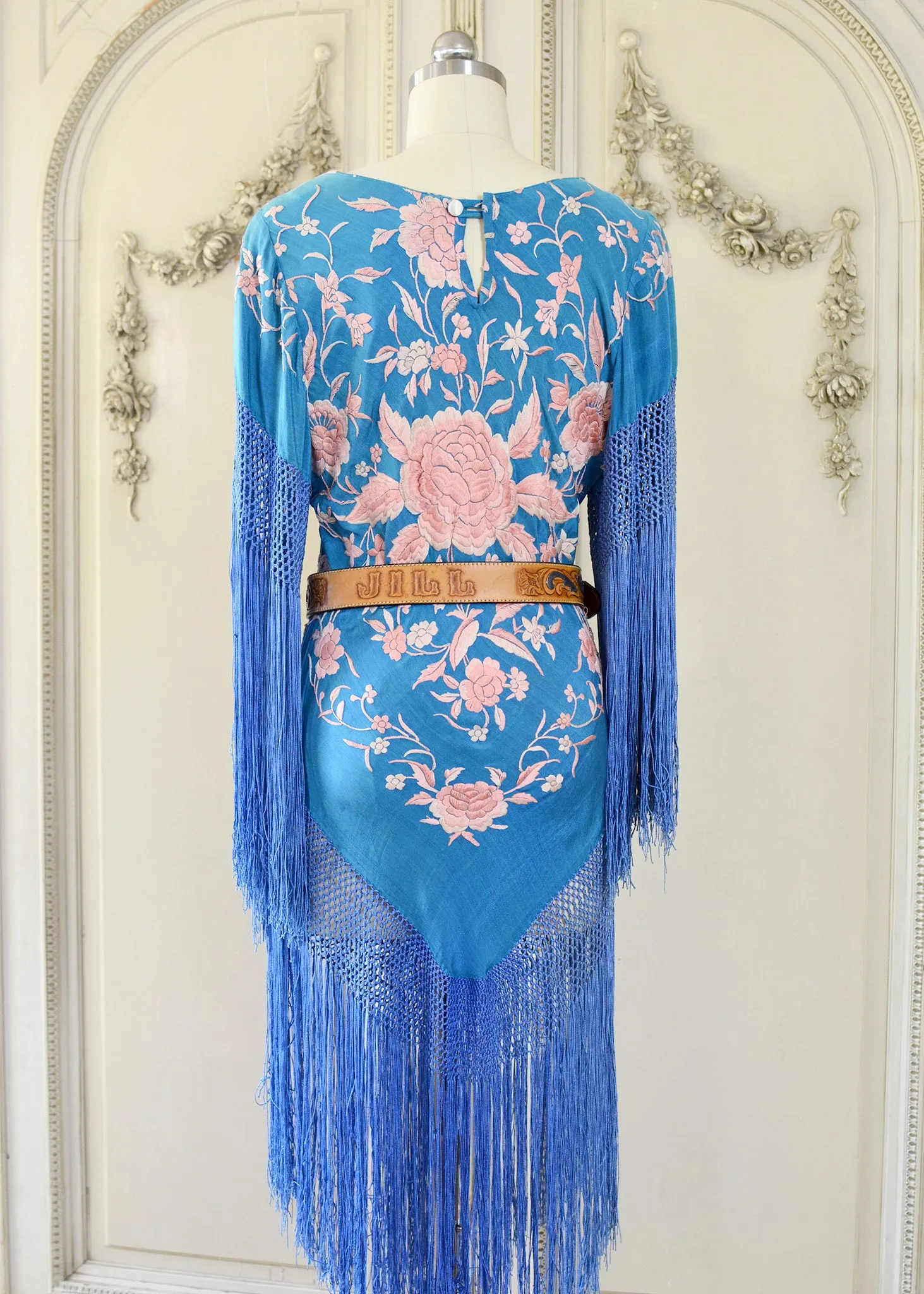 Eve Antique Hand Embroidered Silk Crepe Mini with Apricot Embroidery