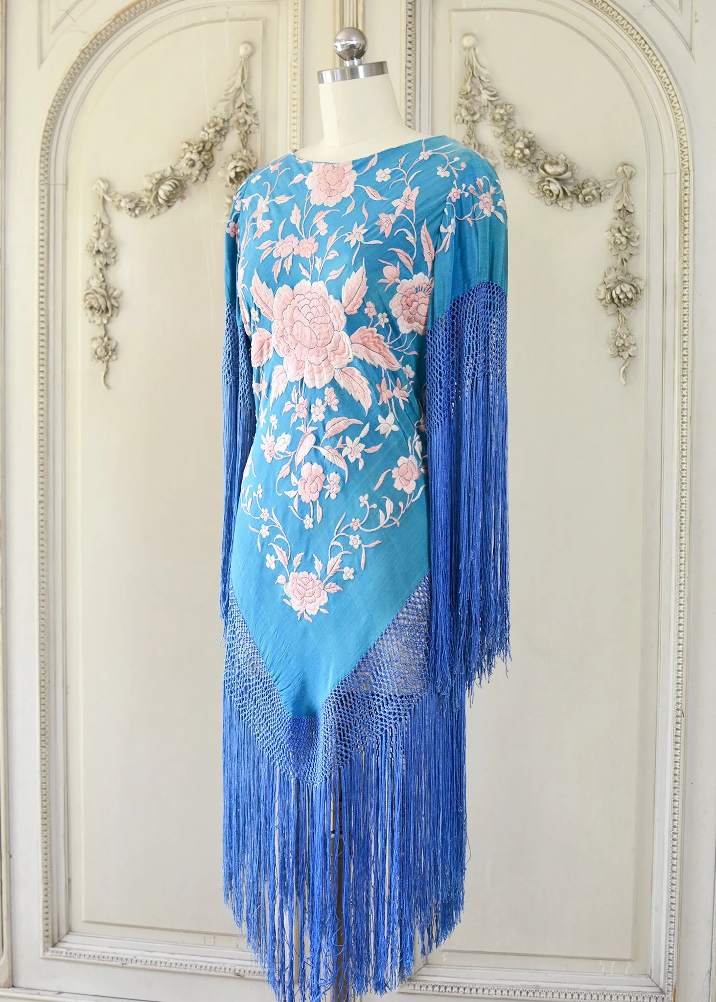 Eve Antique Hand Embroidered Silk Crepe Mini with Apricot Embroidery
