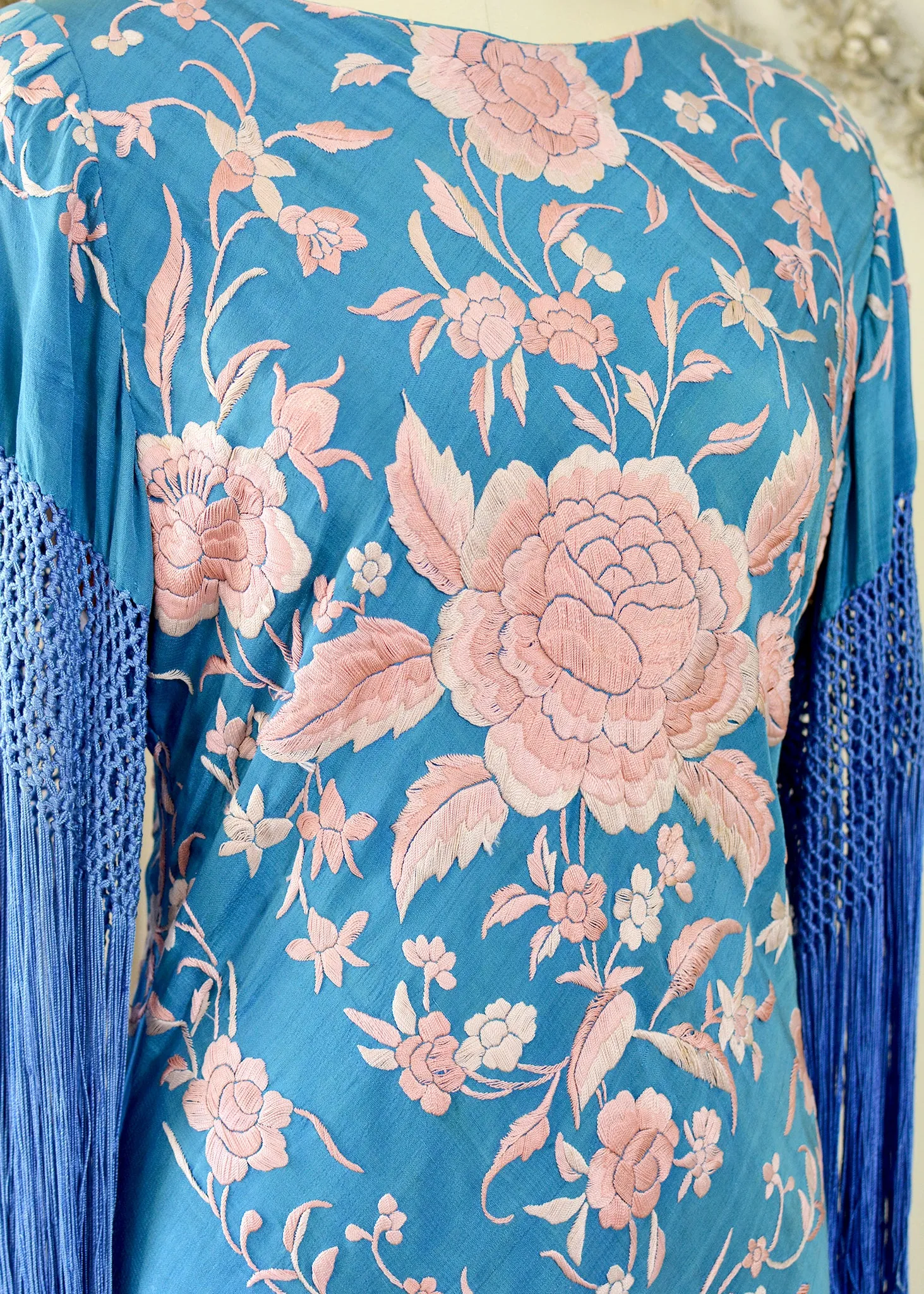 Eve Antique Hand Embroidered Silk Crepe Mini with Apricot Embroidery