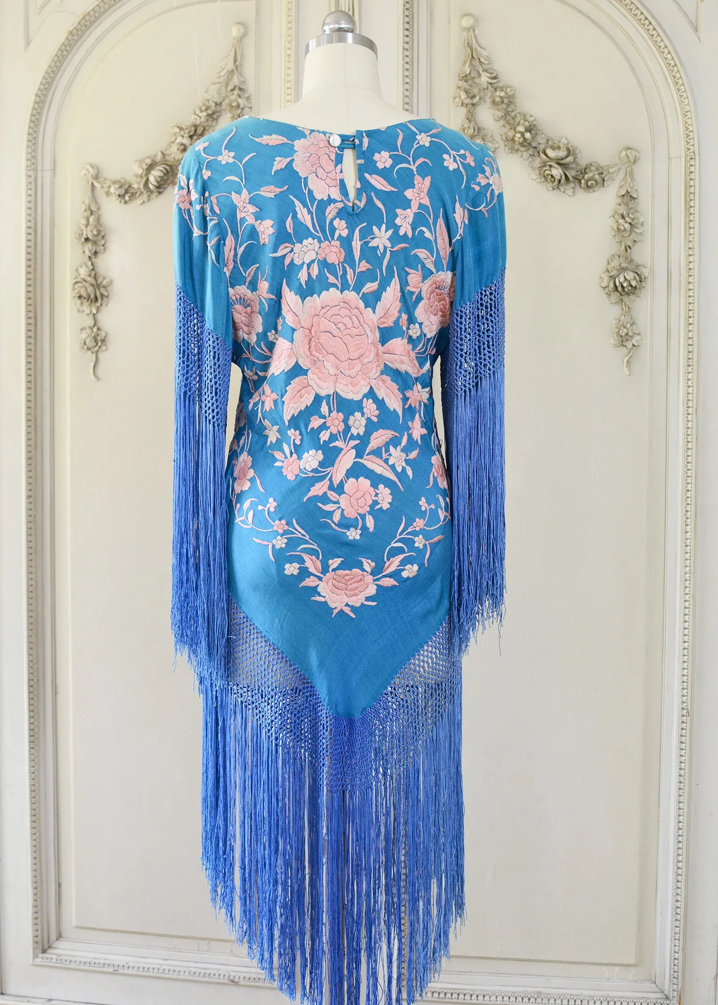 Eve Antique Hand Embroidered Silk Crepe Mini with Apricot Embroidery