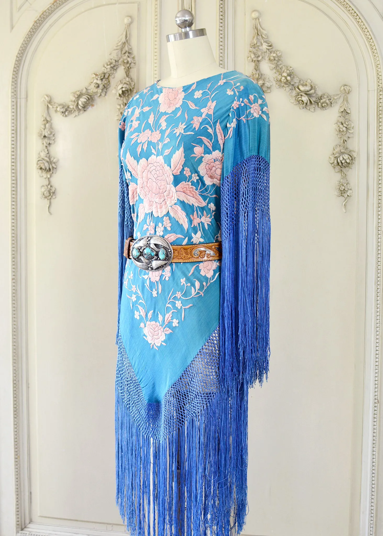 Eve Antique Hand Embroidered Silk Crepe Mini with Apricot Embroidery