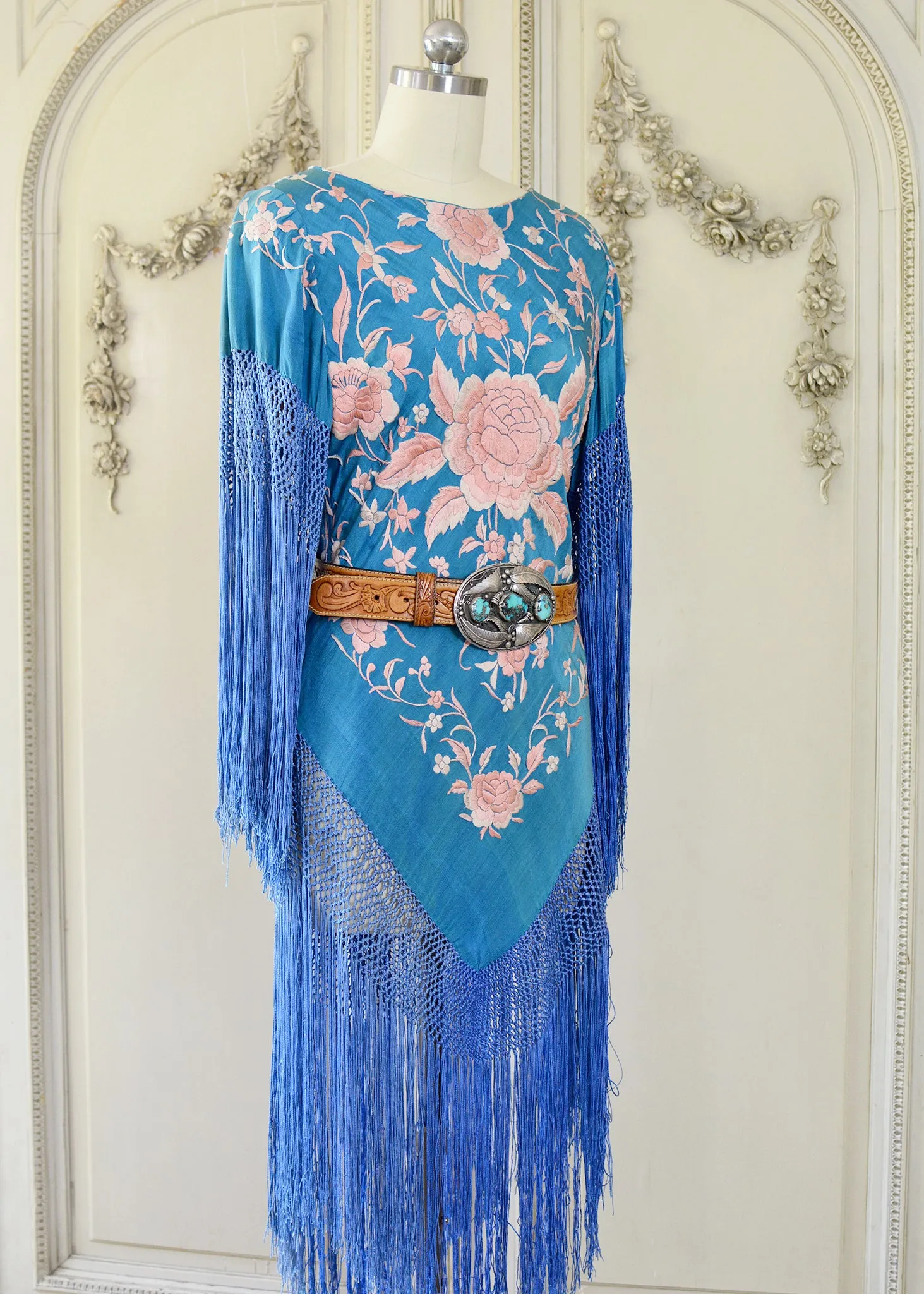 Eve Antique Hand Embroidered Silk Crepe Mini with Apricot Embroidery