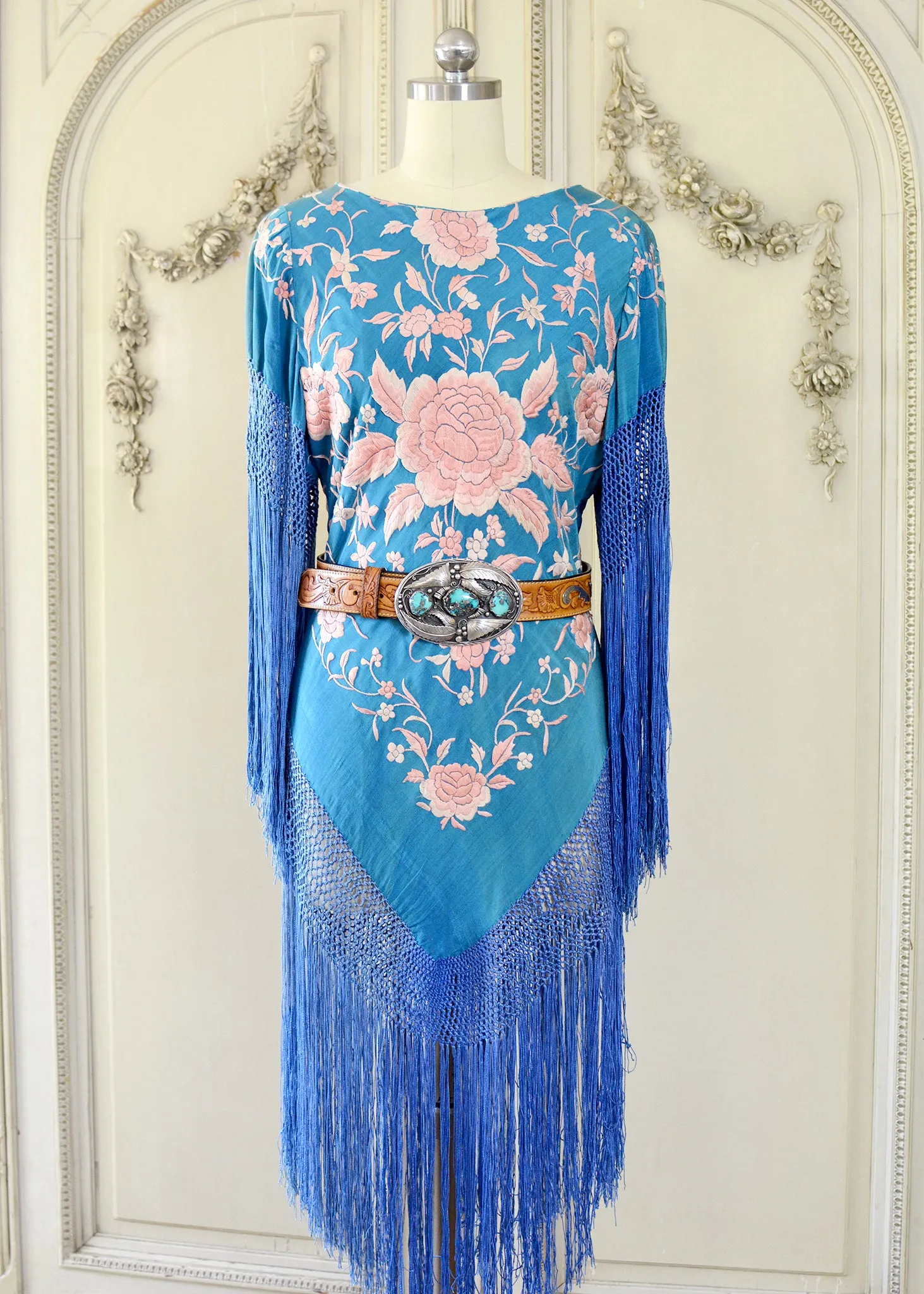 Eve Antique Hand Embroidered Silk Crepe Mini with Apricot Embroidery