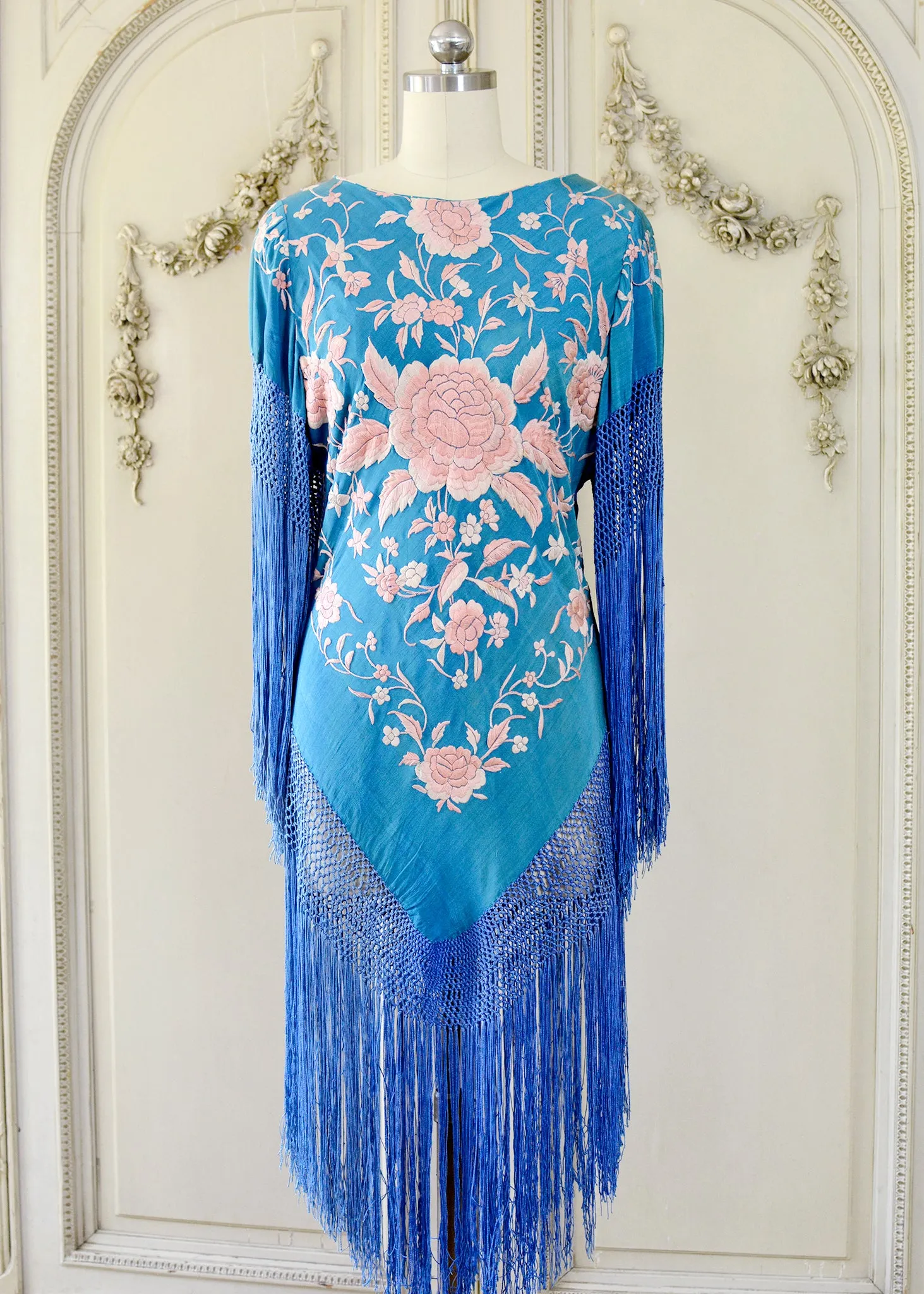 Eve Antique Hand Embroidered Silk Crepe Mini with Apricot Embroidery