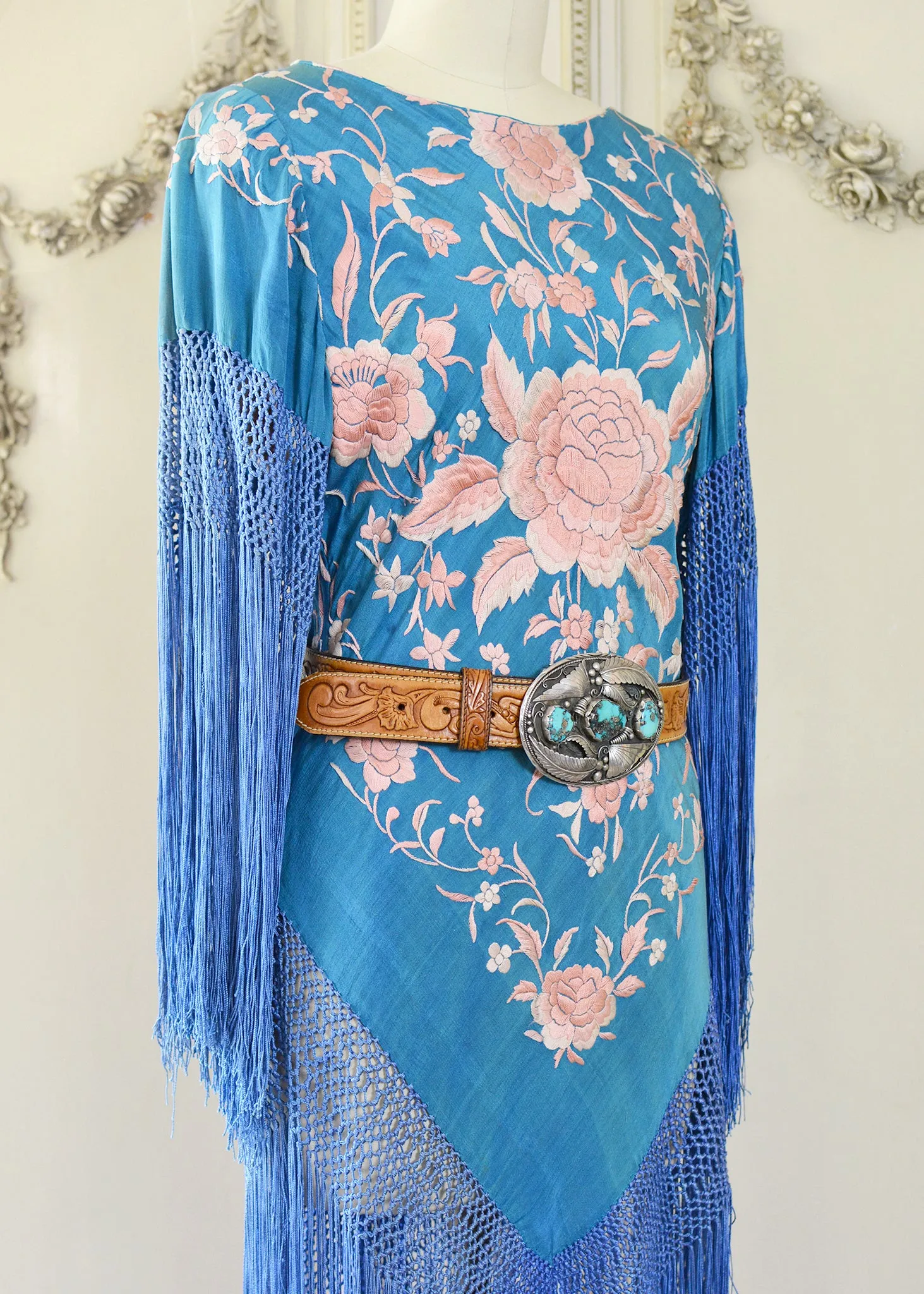 Eve Antique Hand Embroidered Silk Crepe Mini with Apricot Embroidery
