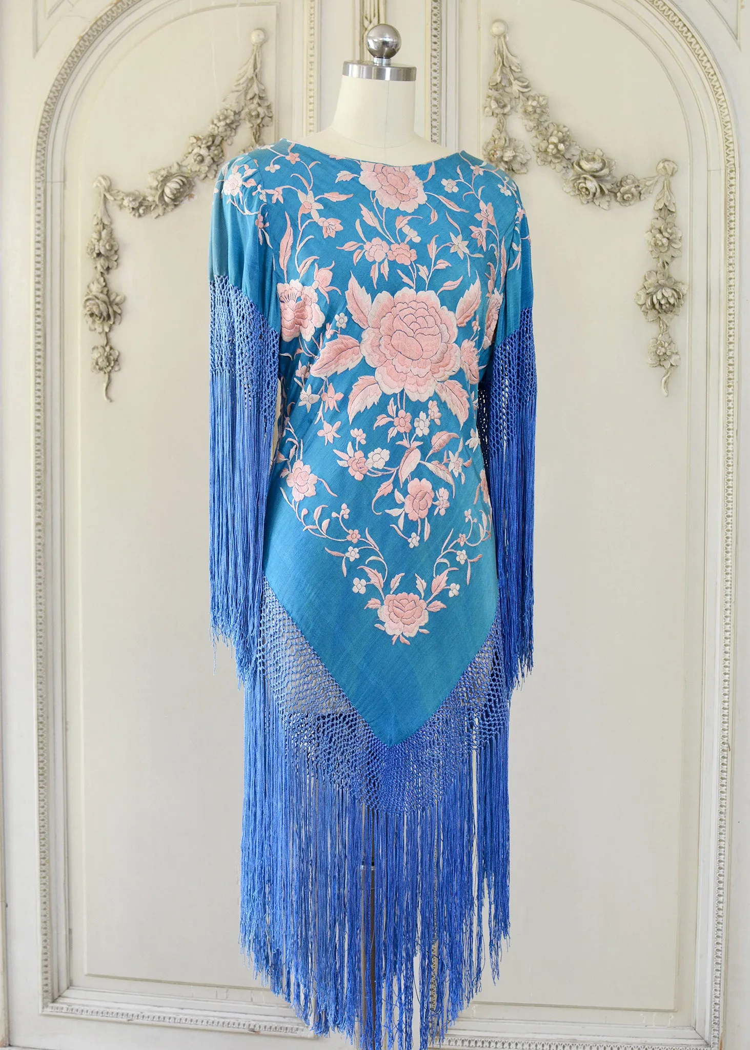 Eve Antique Hand Embroidered Silk Crepe Mini with Apricot Embroidery