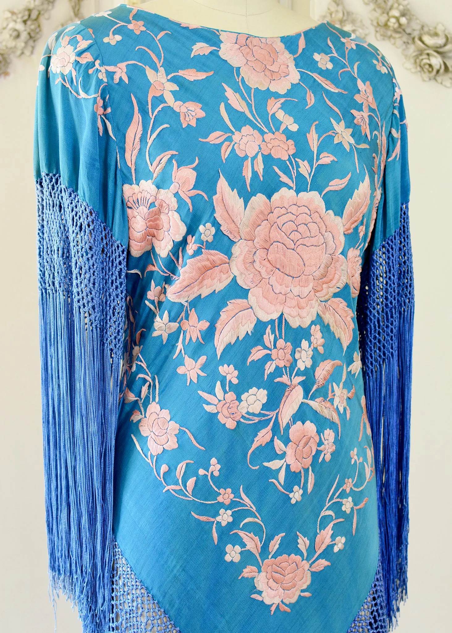 Eve Antique Hand Embroidered Silk Crepe Mini with Apricot Embroidery