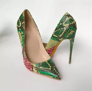 Fashion  green python leather Poined Toe Stiletto high heel shoe pump HIGH-HEELED SHOES dress shoes 12cm