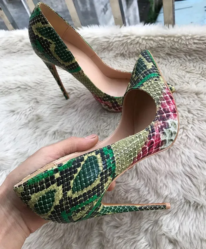 Fashion  green python leather Poined Toe Stiletto high heel shoe pump HIGH-HEELED SHOES dress shoes 12cm