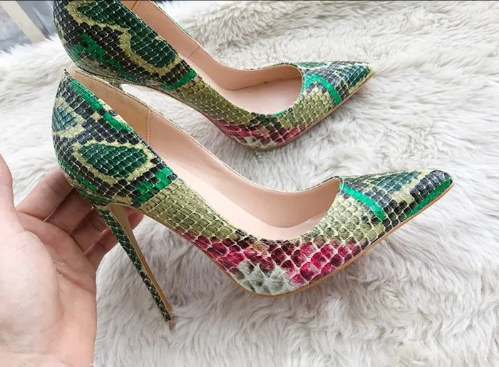 Fashion  green python leather Poined Toe Stiletto high heel shoe pump HIGH-HEELED SHOES dress shoes 12cm