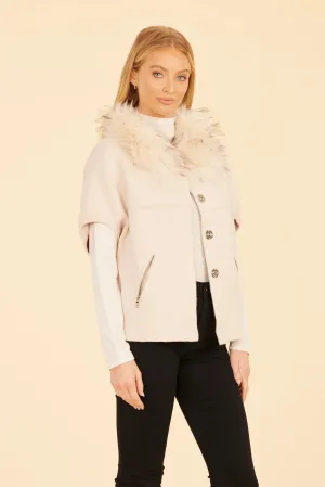 Faux Fur Trim Cardigan - Available in Ivory, Maroon and Pink