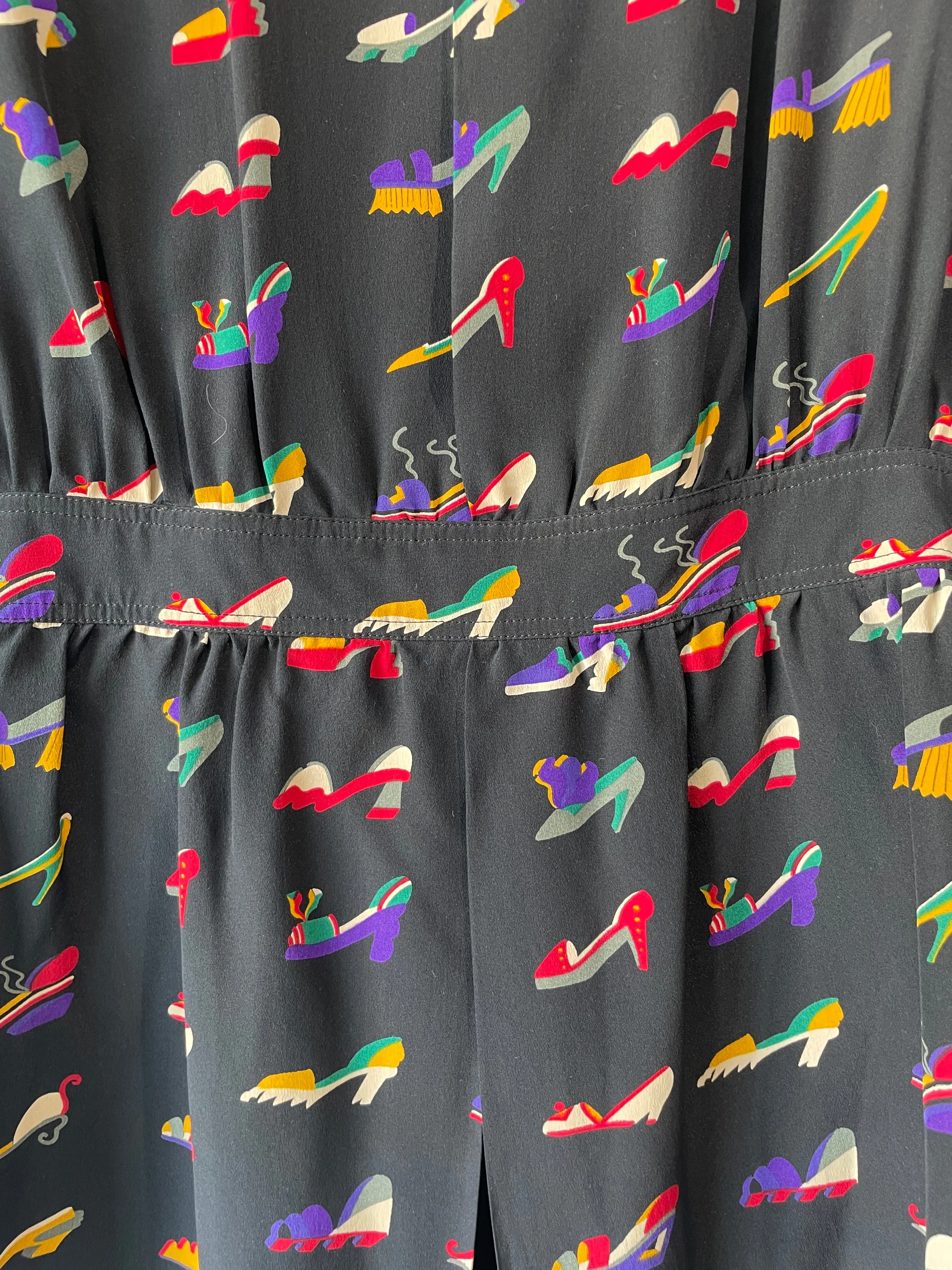 Fendi 365 Black Colorful Shoe Print Silk Blouse