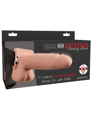 Fetish Fantasy Series 7&quot; Hollow Rechargeable Strap-on With Balls - Flesh