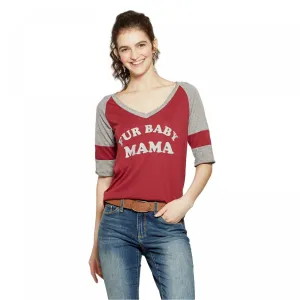 Fifth Sun Women's 3/4 Sleeve FUR BABY MAMA Funny Graphic Baseball T-Shirt