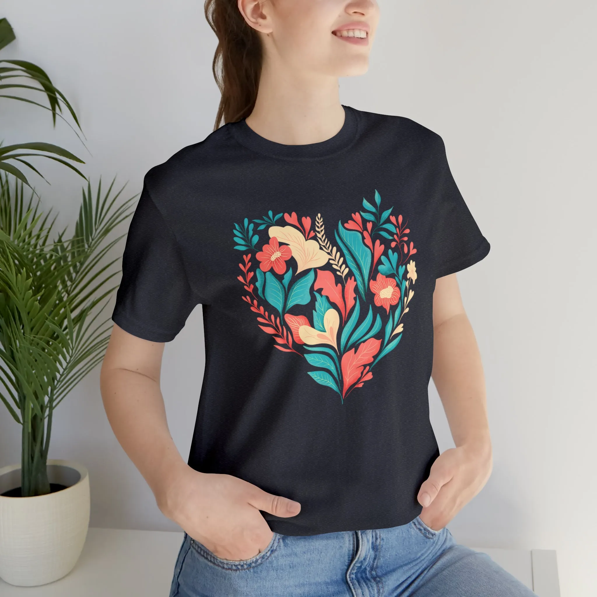 Flower Heart T-Shirt | Love Ya Mom Tee |  Bella Canvas 3001 Unisex |  Mother Short Sleeve Tshirt