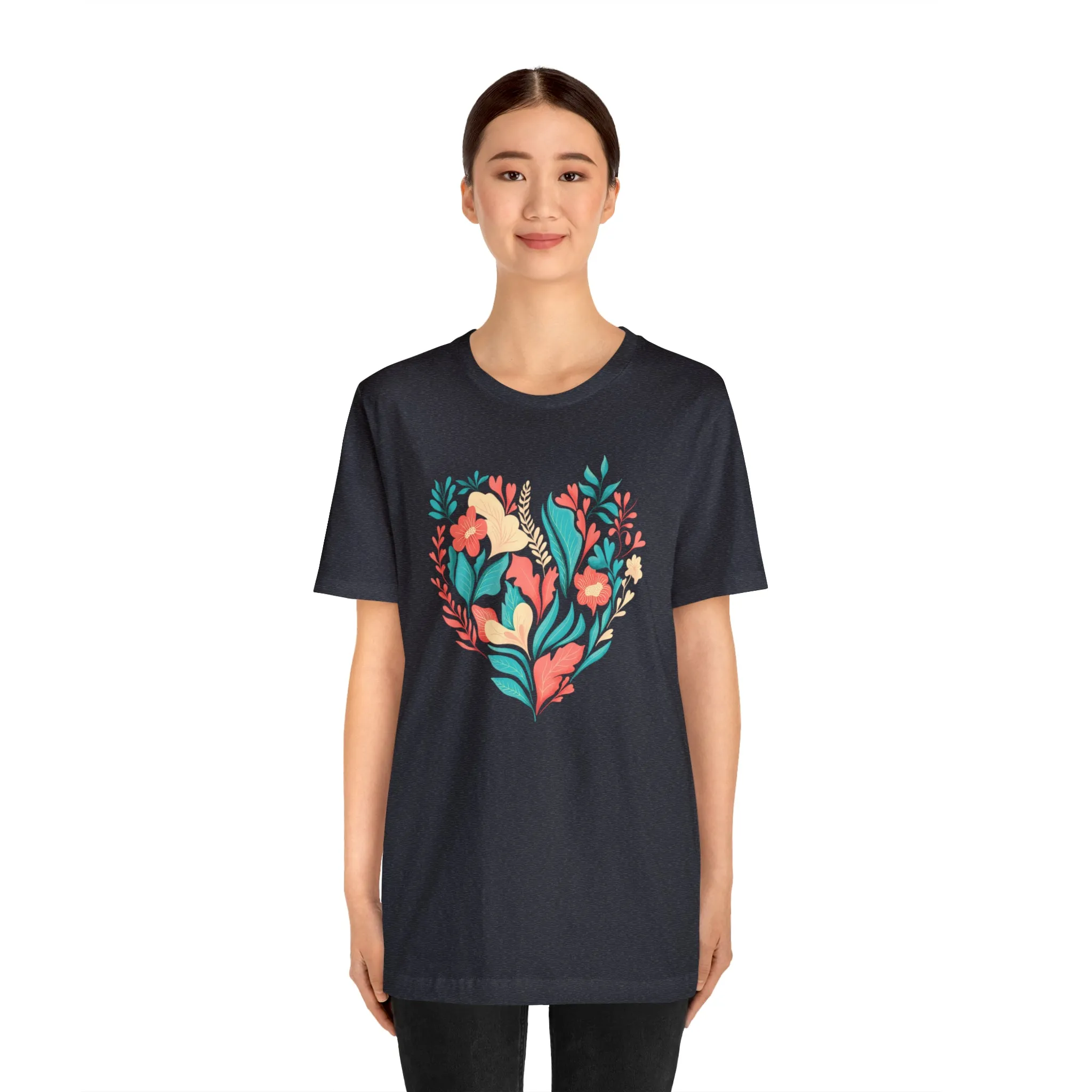 Flower Heart T-Shirt | Love Ya Mom Tee |  Bella Canvas 3001 Unisex |  Mother Short Sleeve Tshirt
