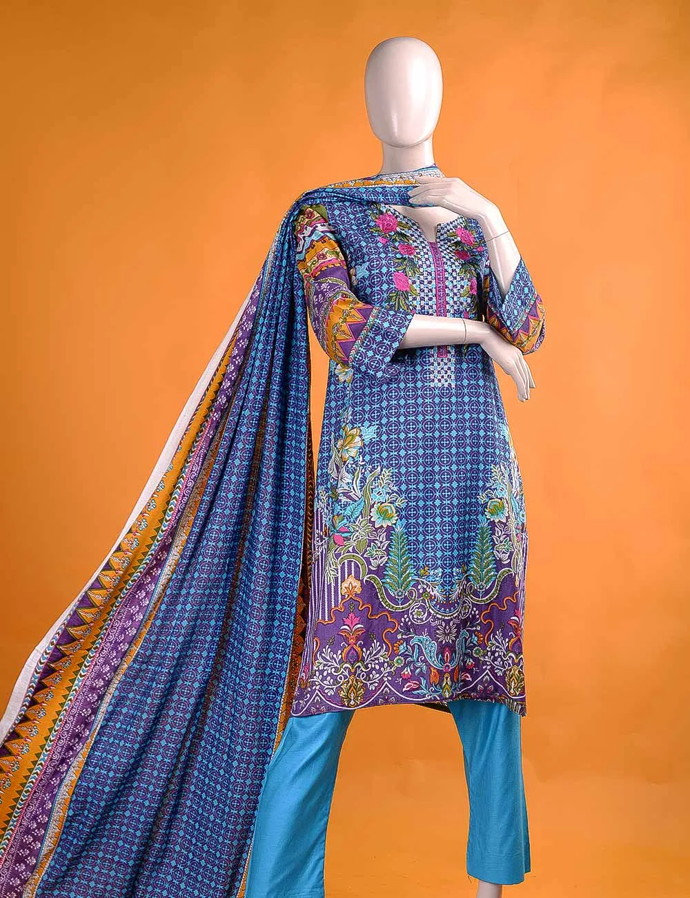 FR-4A - Floral Labyrinth   |  Linen Embroidered & Printed Unstitched Dress